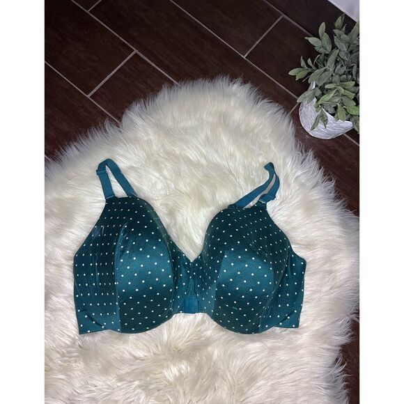 Cacique hunter green polka dot lightly lined full coverage sz 44DDD - Picture 1 of 4